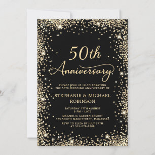 Chic Black Gold Glitter 50th Wedding Anniversary Invitation