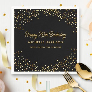 Chic Black Gold Glitter Any Age Birthday Party Napkins