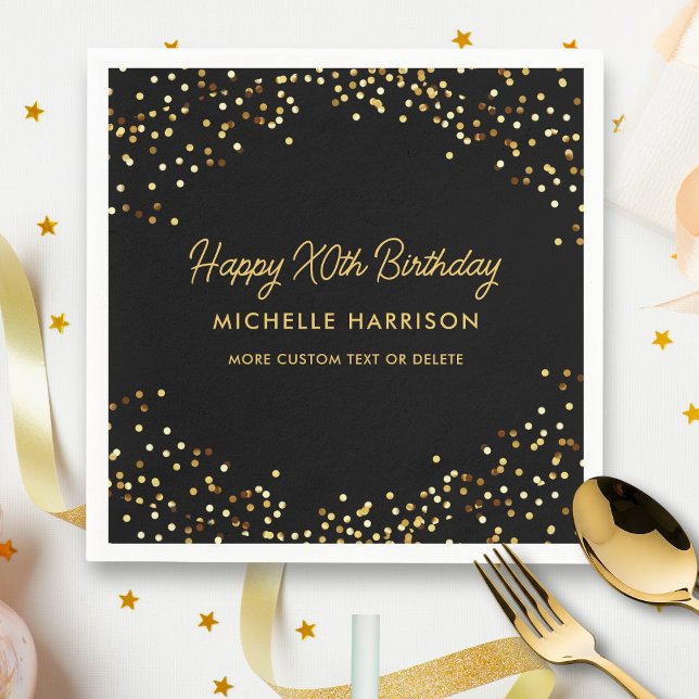 Chic Black Gold Glitter Any Age Birthday Party Napkins (Creator Uploaded)