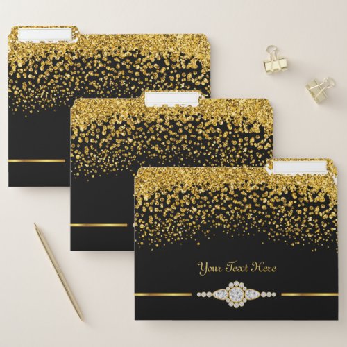 Chic Black Gold Glitter Diamond File Folders