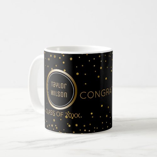 Chic Black Gold Glitter Dots  Congrats Graduation Coffee Mug