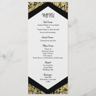 Chic Black & Gold Glitter Flakes Glam Wedding Menu
