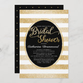 Chic Black Gold Glitter Personalized Bridal Shower Invitation (Front/Back)