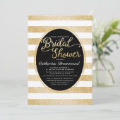 Chic Black Gold Glitter Personalized Bridal Shower Invitation (Standing Front)