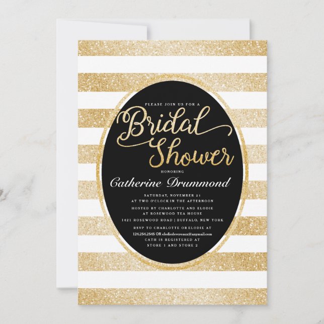Chic Black Gold Glitter Personalized Bridal Shower Invitation (Front)