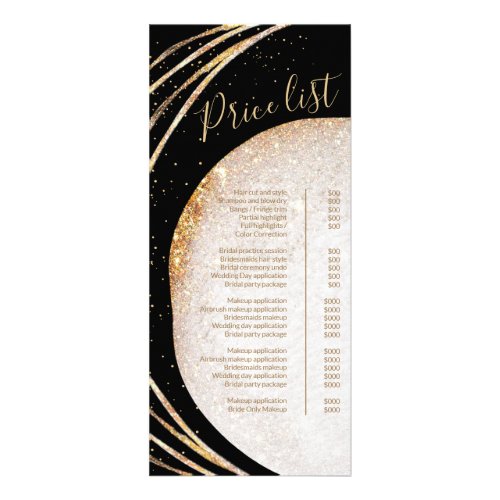 Chic Black Gold Glitter Stylist Salon Price List R Rack Card