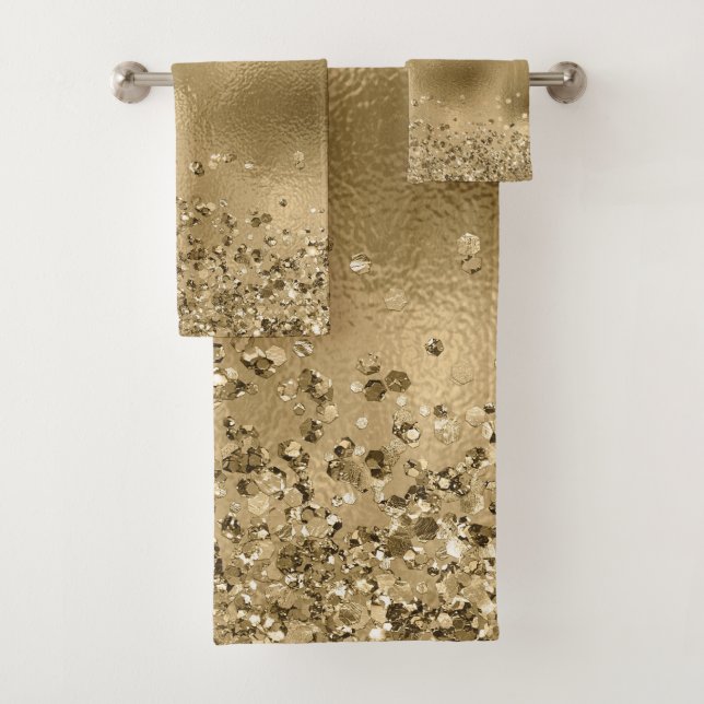 Chic Black Gold Glitters Monogram Name     Bath To Bath Towel Set (Insitu)