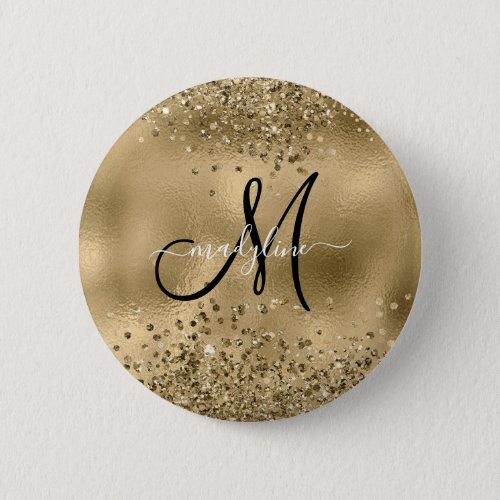 Chic Black Gold Glitters Monogram Name    Button