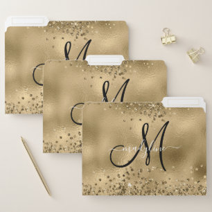 Chic Black Gold Glitters Monogram Name    File Folder