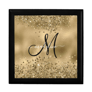 Chic Black Gold Glitters Monogram Name  Gift Box