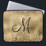 Chic Black Gold Glitters Monogram Name    Laptop Sleeve<br><div class="desc">Chic Black Gold Glitters Monogram Name</div>