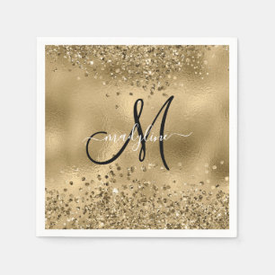 Chic Black Gold Glitters Monogram Name Planner Napkins