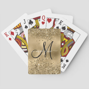 Chic Black Gold Glitters Monogram Name Poker Cards