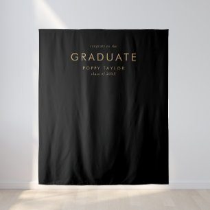 Chic Black Gold Graduate Graduation Photo Backdrop