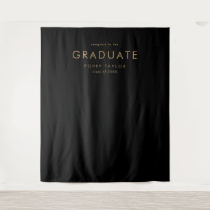 Chic Black Gold Graduate Graduation Photo Backdrop