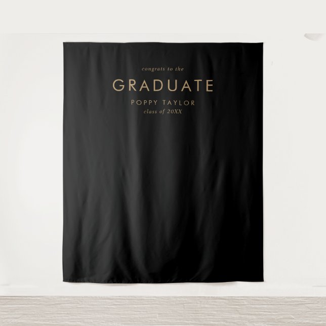 Chic Black Gold Graduate Graduation Photo Backdrop (Front)