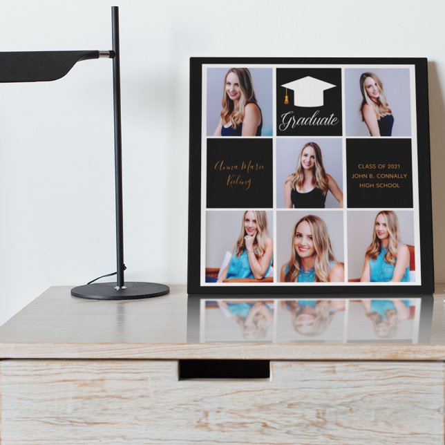 Chic Black Gold Graduation Senior Portrait Photo Faux Canvas Print (Creator Uploaded)