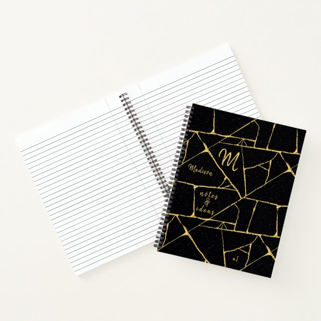 Chic Black Gold Kintsugi Japanese Pottery Style Notebook (Inside)