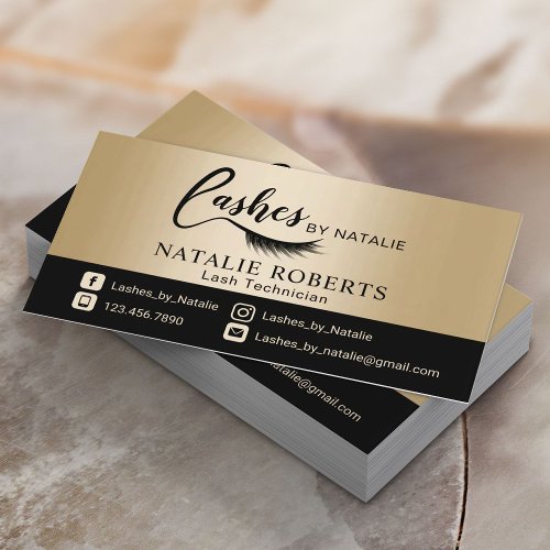 Chic Black  Gold Lashes Salon Eyelash Extensions Business Card