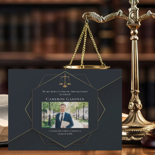 Chic Black Gold Law School Photo Graduation Announcement