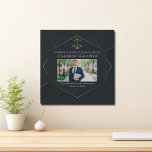 Chic Black Gold Law School Photo Graduation Faux Canvas Print<br><div class="desc">This chic custom law school graduation faux canvas print features a gold geometric hexagon design with scales of justice placed above a photo of the graduate. Modern elegant photograph wall decor for a new lawyer graduating with the class of 2024.</div>