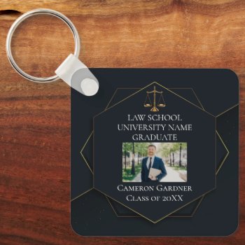 Chic Black Gold Law School Photo Graduation Gift Keychain by epicdesigns at Zazzle