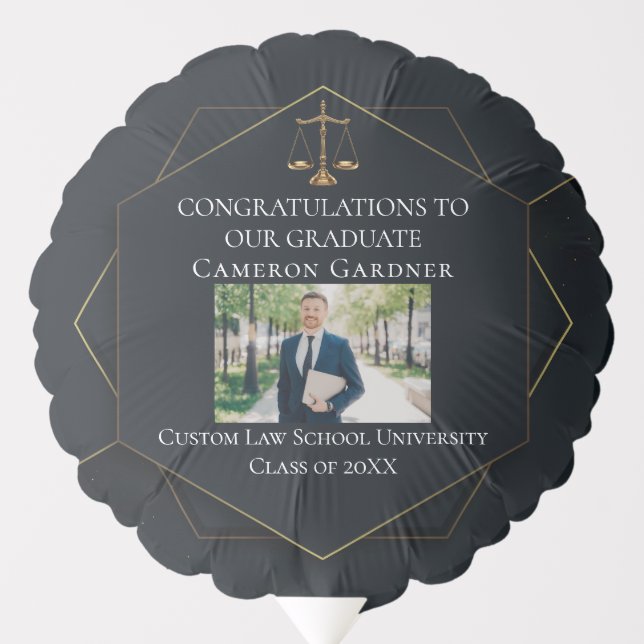 Chic Black Gold Law School Photo Graduation Party Balloon (Front)