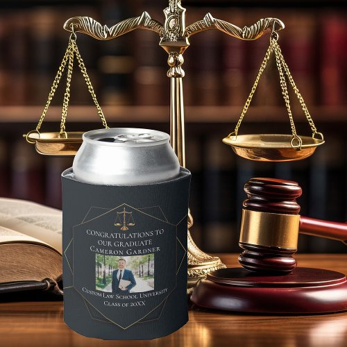 Chic Black Gold Law School Photo Graduation Party Can Cooler