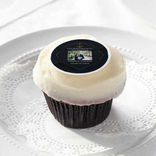 Chic Black Gold Law School Photo Graduation Party Edible Frosting Rounds