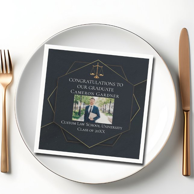 Chic Black Gold Law School Photo Graduation Party Napkins (Creator Uploaded)
