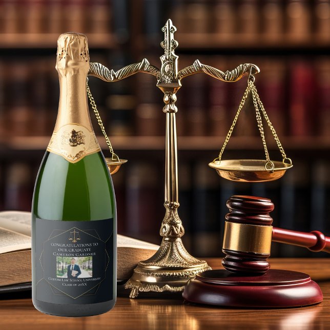 Chic Black Gold Law School Photo Graduation Party Sparkling Wine Label (Creator Uploaded)