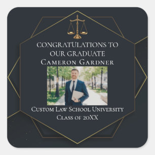 Chic Black Gold Law School Photo Graduation Party Square Sticker