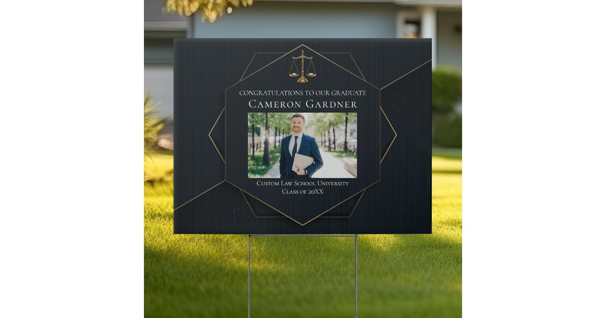 Chic Black Gold Law School Photo Graduation Yard Sign | Zazzle
