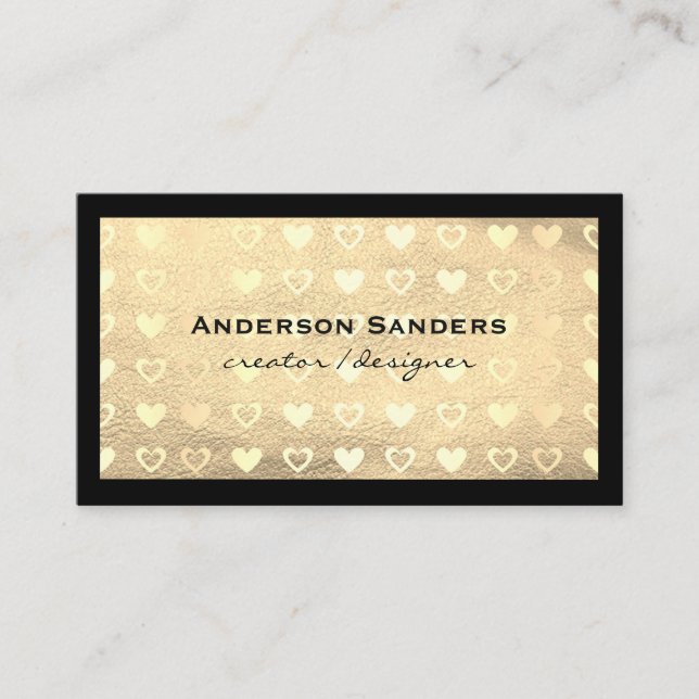 Chic Black Gold Leather / Lush Hearts Business Card (Front)