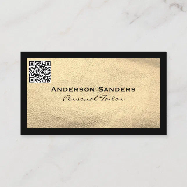 Chic Black Gold Leather | QR Code Business Card | Zazzle