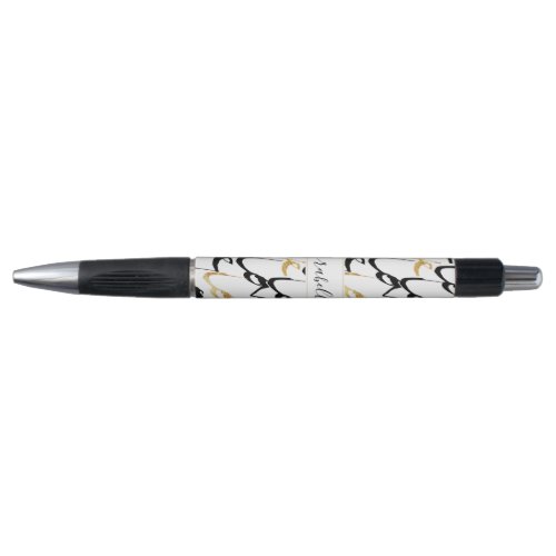 Chic Black  Gold LOVE Pattern Monogram Pen