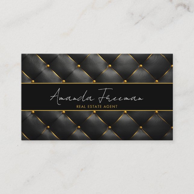 Chic Black & Gold Luxury Real Estate Agent Business Card (Front)