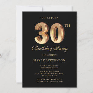 Chic Black & Gold Luxury Stylish 30th Birthday Invitation