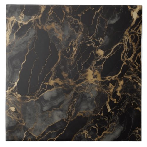Chic Black Gold Marble Ceramic Tile