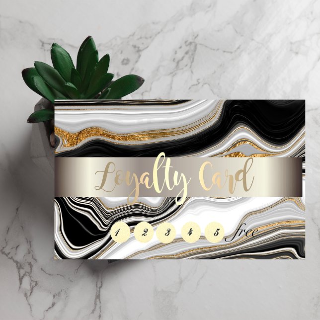 Chic Black Gold Marble Stone Stripe Loyalty Card (Creator Uploaded)