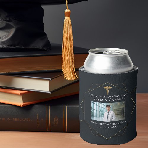 Chic Black Gold Medical School Graduation Party Can Cooler