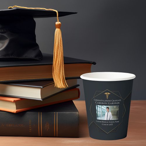 Chic Black Gold Medical School Graduation Party Paper Cups