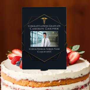 Chic Black Gold Medical School Graduation Photo Cake Topper