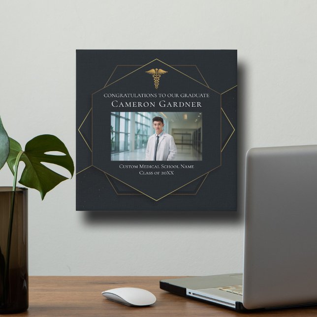 Chic Black Gold Medical School Graduation Photo Faux Canvas Print (Creator Uploaded)