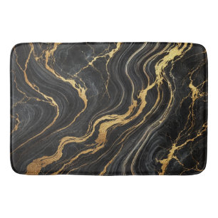 Chic Black & Gold Metallic Marble Look Glamour Bath Mat