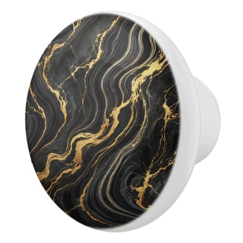 Chic Black  Gold Metallic Marble Look Glamour Ceramic Knob