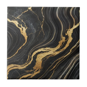  Chic Black & Gold Metallic Marble Look Glamour Ceramic Tile