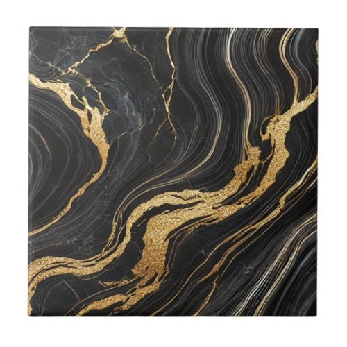  Chic Black  Gold Metallic Marble Look Glamour Ceramic Tile