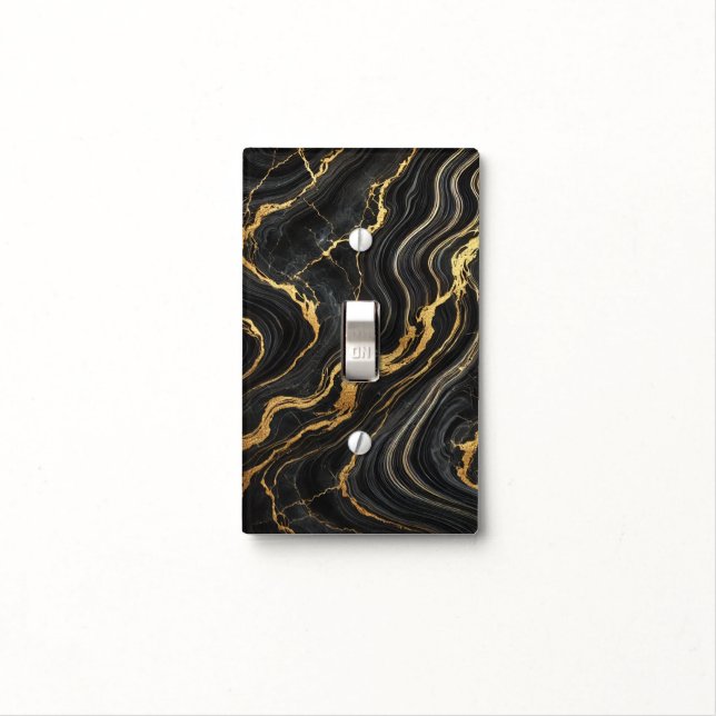 Chic Black & Gold Metallic Marble Look Glamour Light Switch Cover (In Situ)