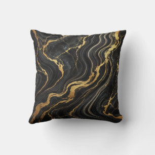 Chic Black & Gold Metallic Marble Look Glamour Throw Pillow